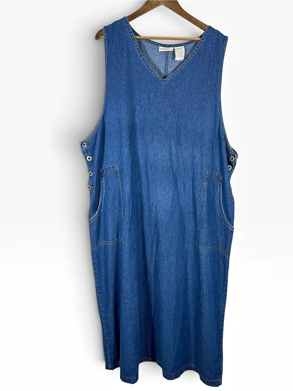 Vintage Expressions Plus Womens Denim Jumper Dress Sz 3X Country 90s Cottagecore
